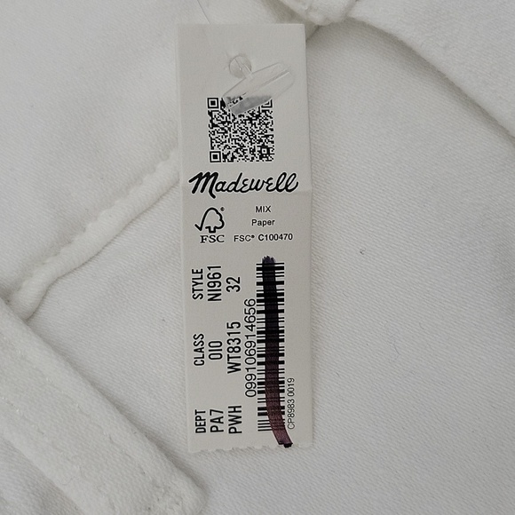 Madewell Kick Out Crop Jeans in Pure White size 32 NWT NI961 - Picture 10 of 14